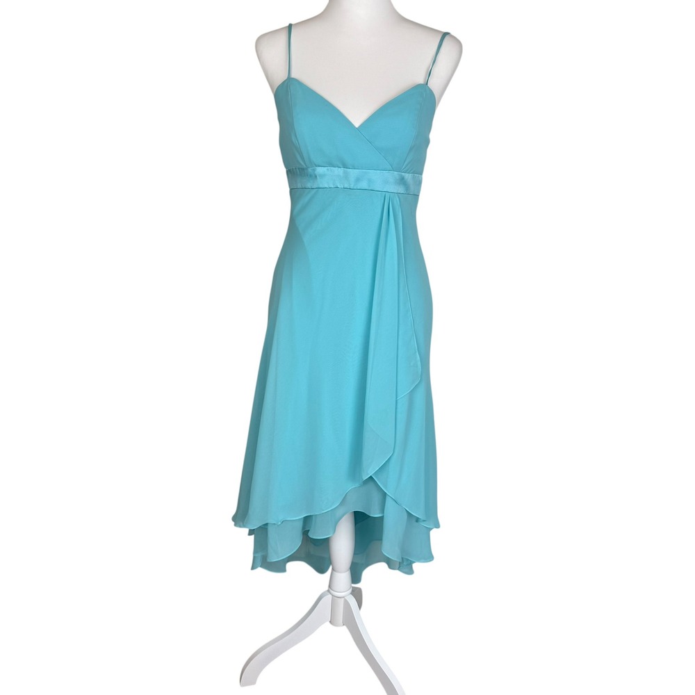 Alfred Angelo Pool Blue High Low Chiffon Formal Dress‎ Straps High Low Size 4